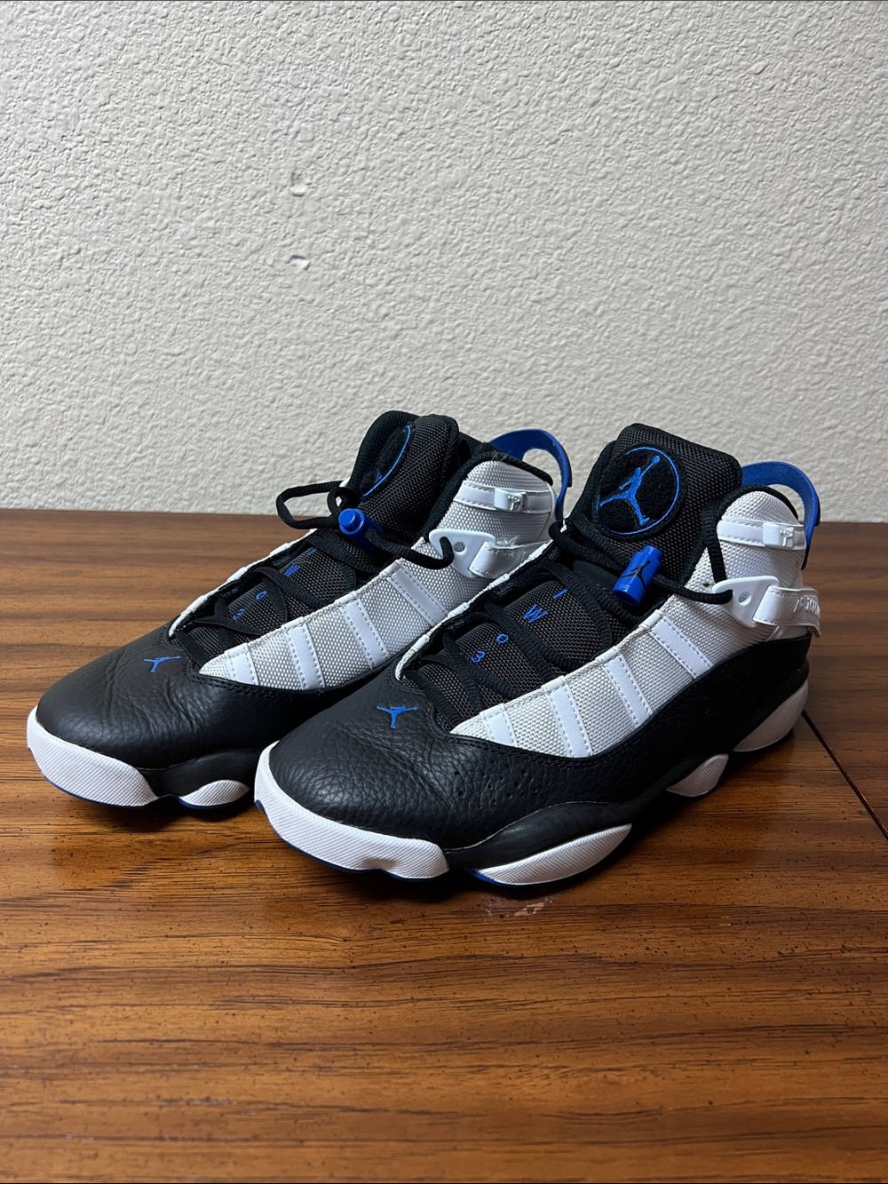 Jordan Black, White & Blue Retro Basketball Sneakers